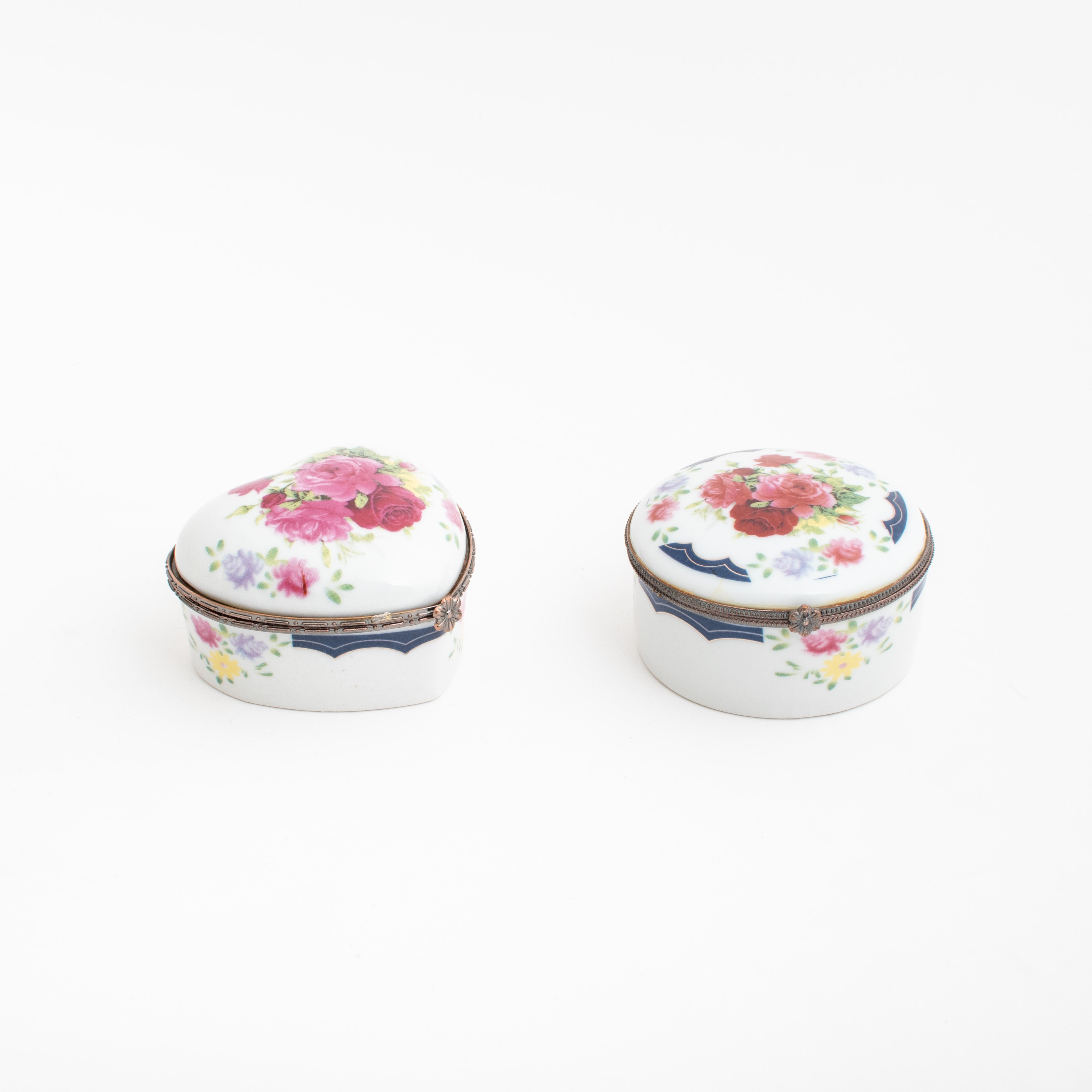Set von 2 Porzellan Schachteln Rote und Rosa Rosen