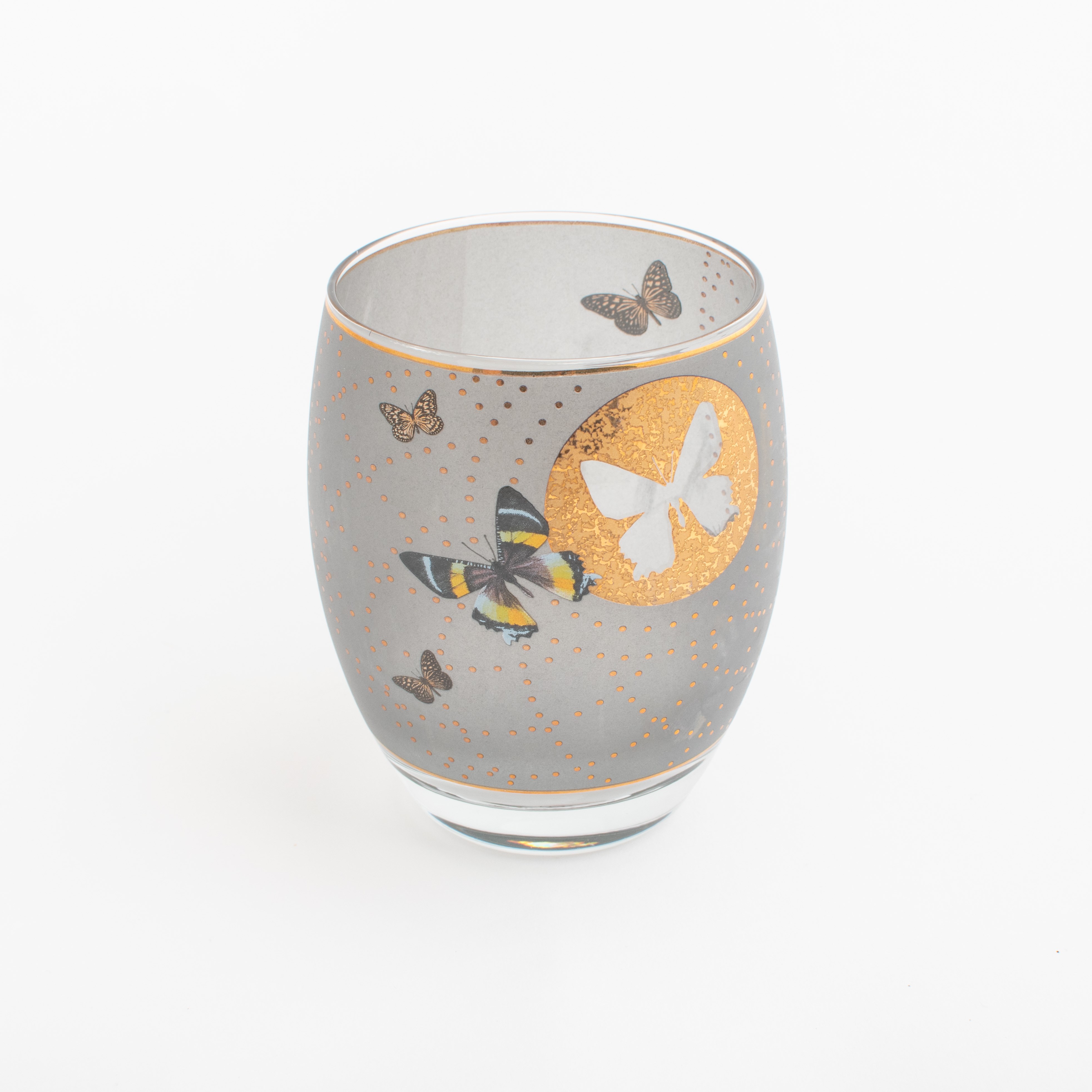 Teelicht Golden Butterflies Grey