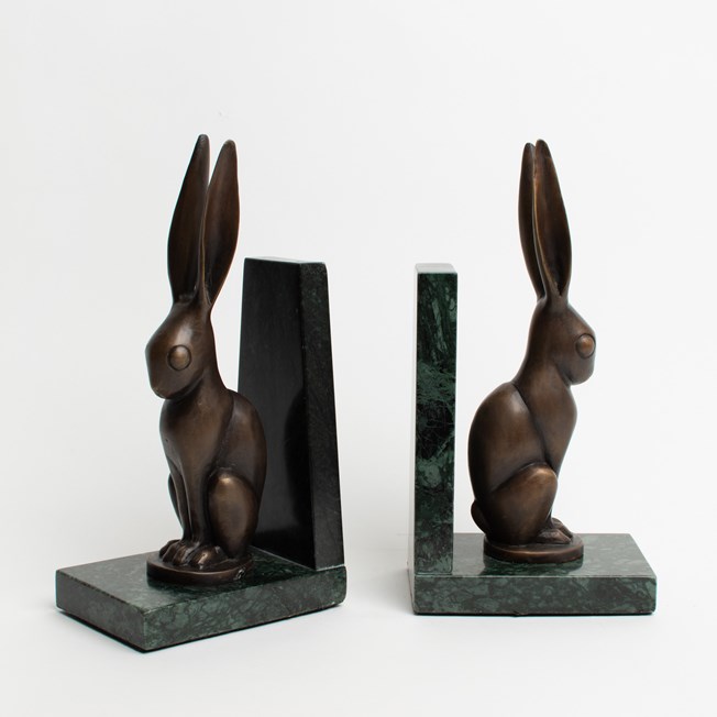 Satz Buchstützen Hare in Bronze