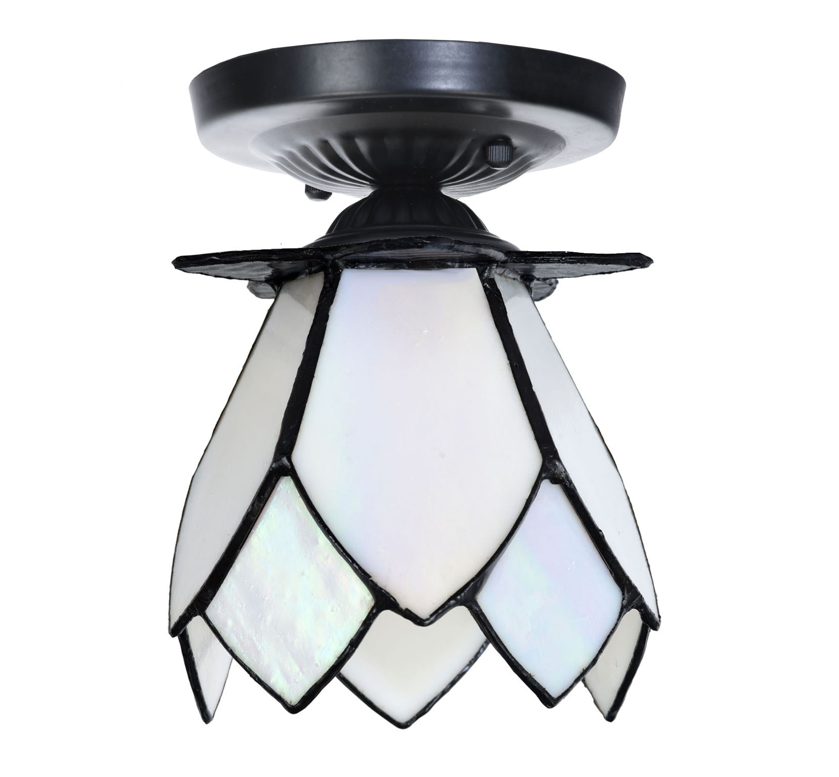 Tiffany-Deckenleuchte schwarz mit White Lotus