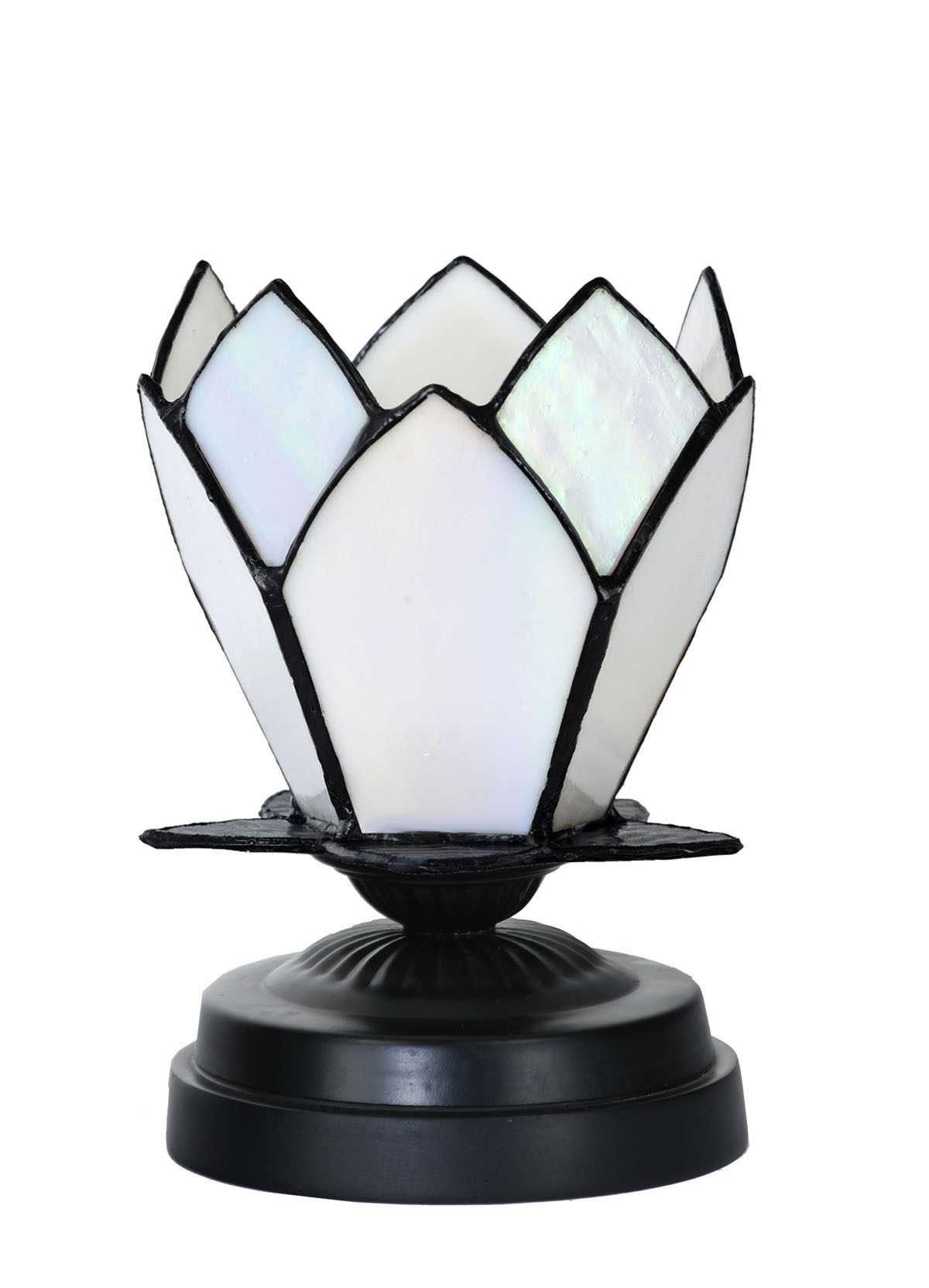 Tiffany kleine Tischlampe schwarz mit White Lotus