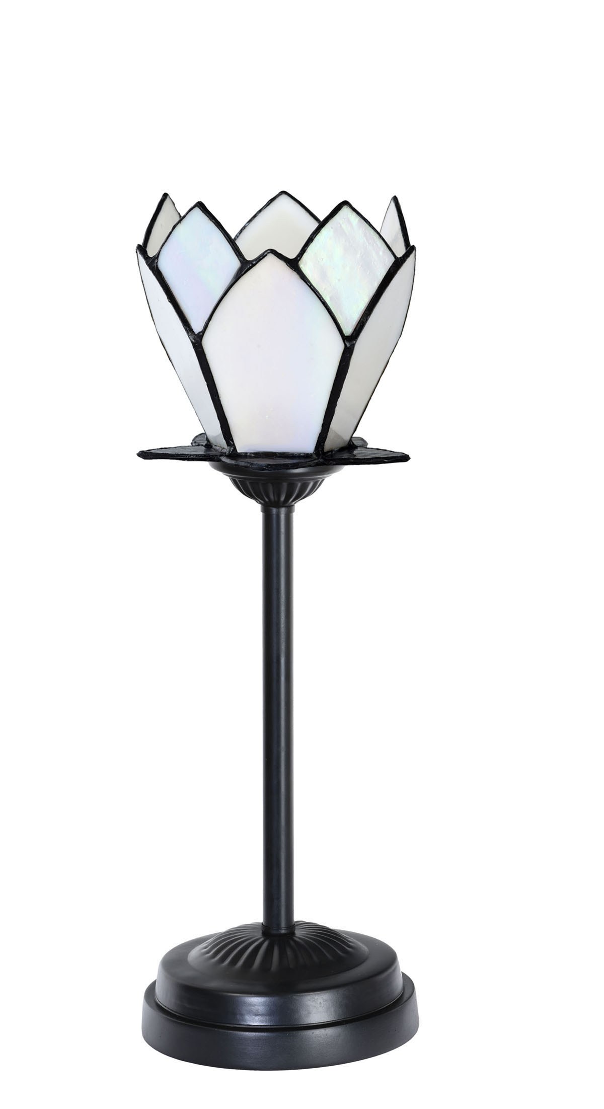 Tiffany Slim Tischlampe schwarz mit White Lotus