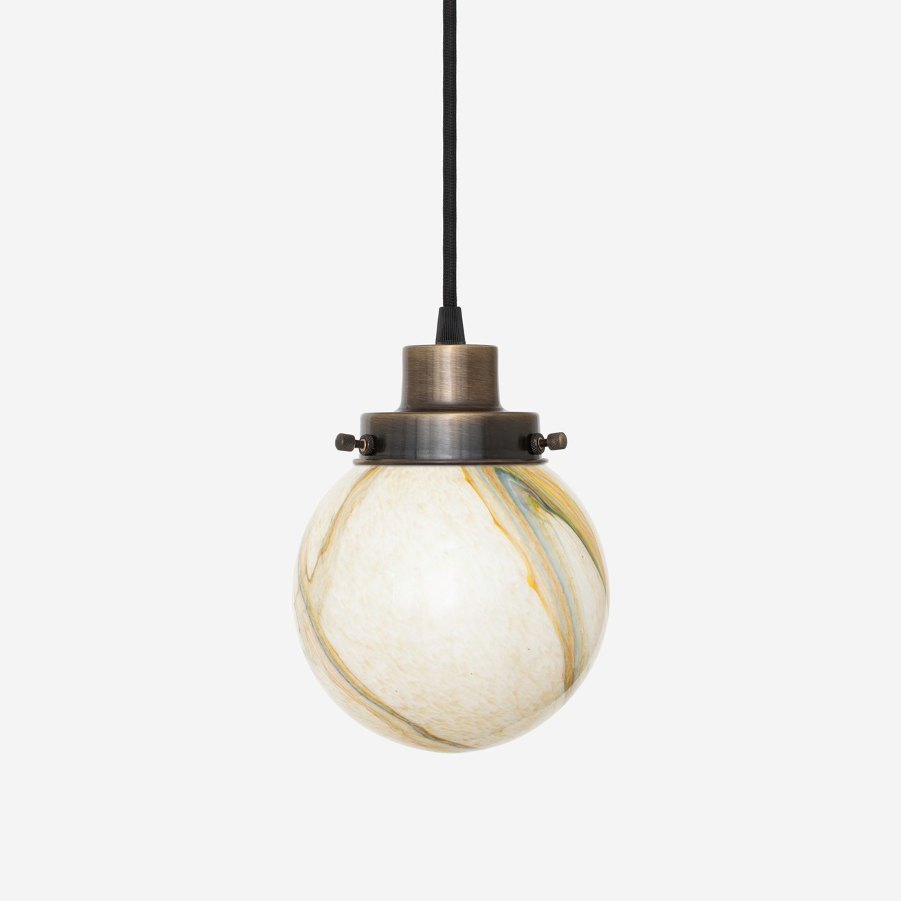 Pendelleuchte mit Kabel, Marmorkugel, Bronze, 20er Jahre