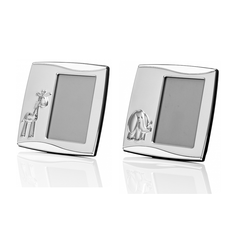 Set von 2 Versilberter Bilderrahmen Elefant & Giraffe